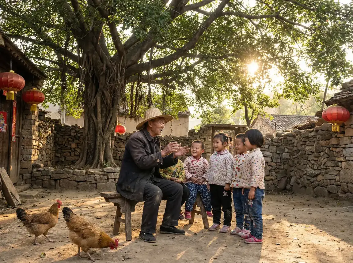 老人在大榕树下给孩子们讲故事 - 我和黑大佬的365天在线观看高清中文翻译 乡村记忆